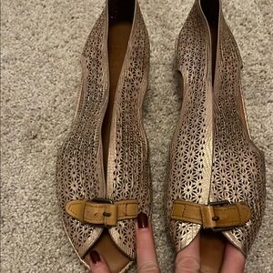 Gentle Souls Tan Peep-Toe Wedges